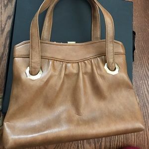 Vintage Brown Tan Gold ring shoulder bag purse